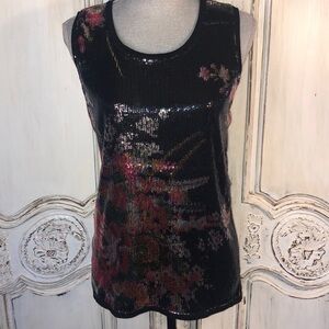 Verve Sleeveless Dark Floral Sequin  Sweater Vest/Shell Size Large